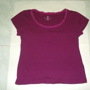 New York & Company Purple Striped Tee Shirt Sz M